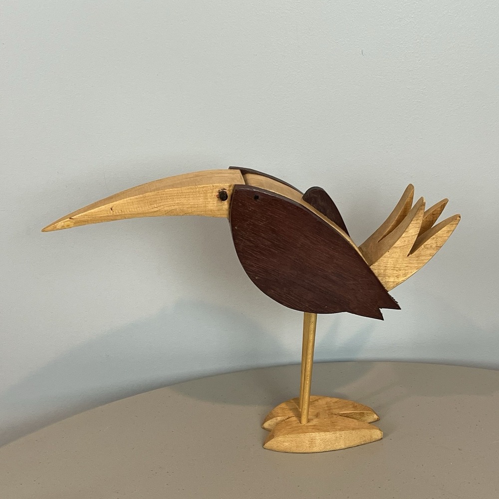 Homemade Flight of Fancy Wooden Bird with Hidden Compartment 10" Tall